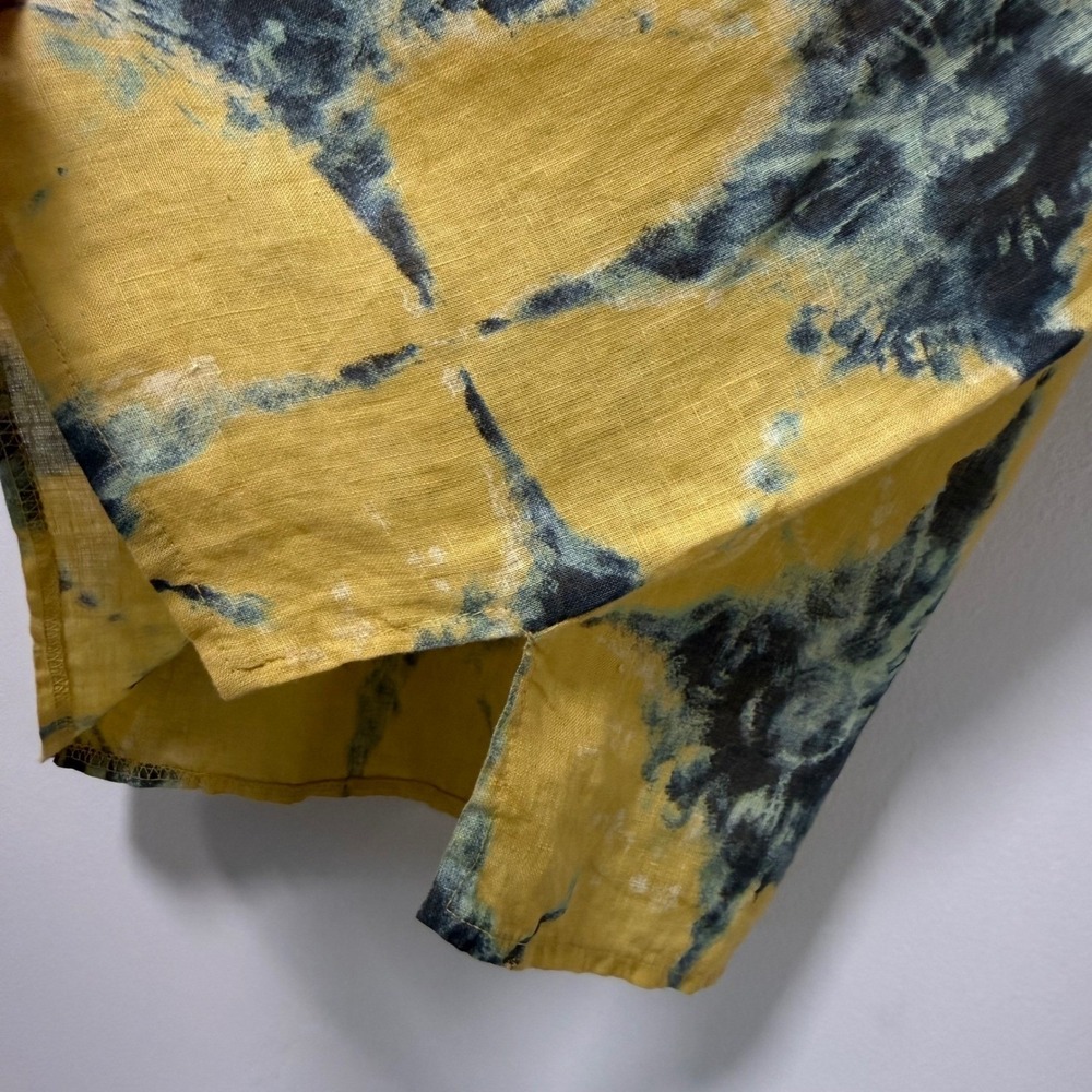 Bellambra Made in Italy 100% Linen Top Mustard Teal Shibori Print Womens Large - Picture 4 of 11